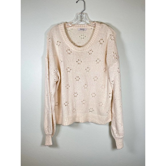 Madewell Sweaters - Madewell Pointelle Sweater Womens M Floral Ivory Cottagecore Grandma FLAW